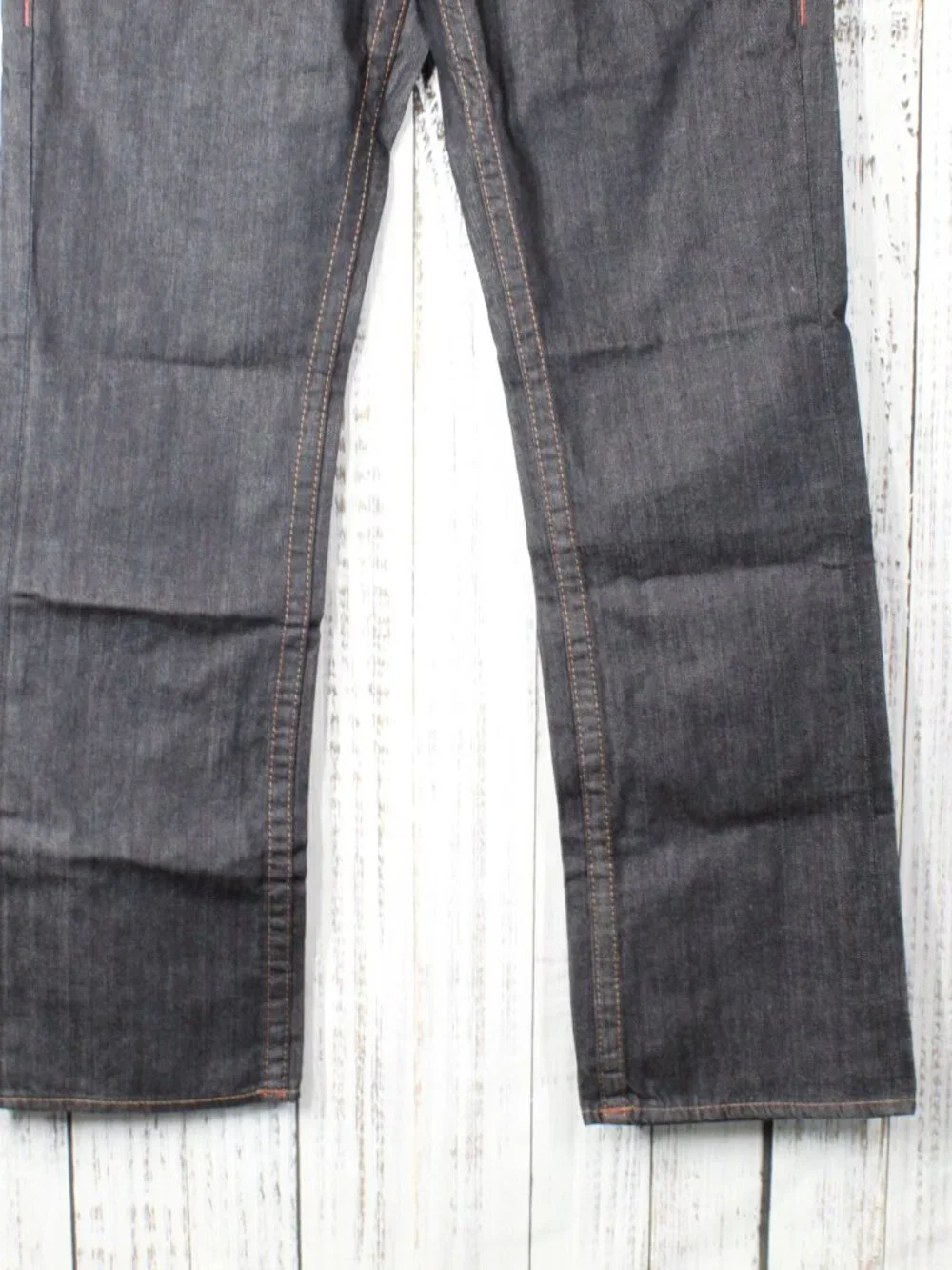 NWT True Religion Straight Leg Flap Jeans Sunset Logo Orange Red Stitch Size 33